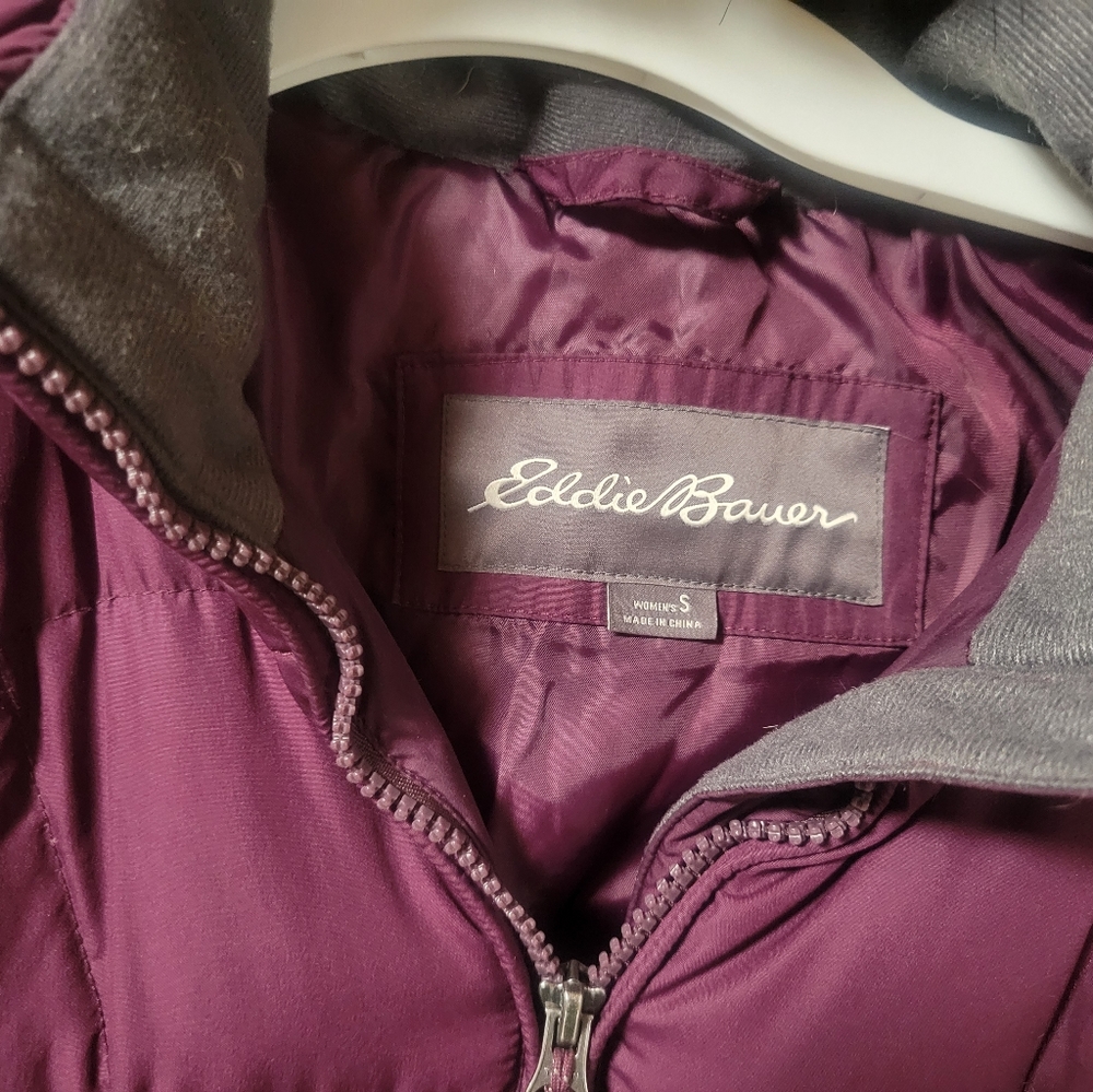 Eddie Bauer down long coat purple hooded - Picture 2 of 8